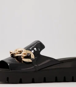 Rablise Black Patent Sole Slides