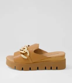 Rablise Dark Tan Light Tan Leather Slides