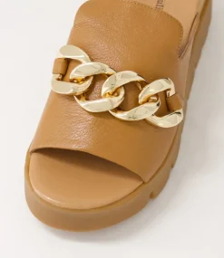 Rablise Dark Tan Light Tan Leather Slides