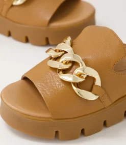 Rablise Dark Tan Light Tan Leather Slides