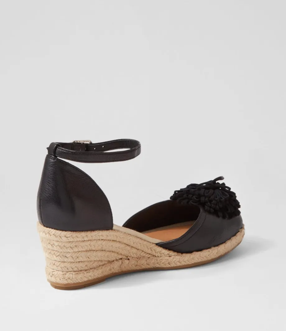 Rakim Black Leather Suede Wedges