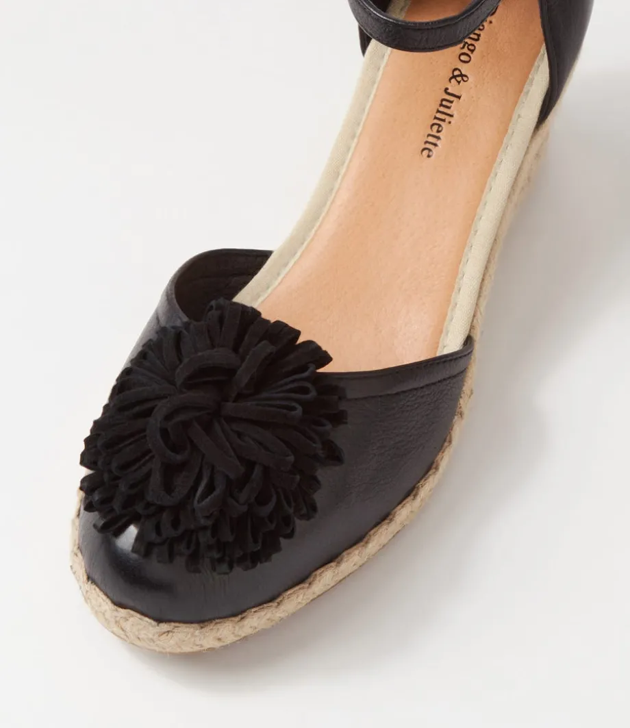 Rakim Black Leather Suede Wedges