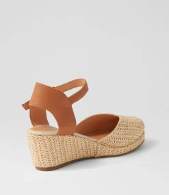 Rastan Natural Dark Tan Synthetic Raffia Leather Wedges