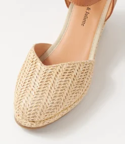 Rastan Natural Dark Tan Synthetic Raffia Leather Wedges