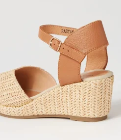 Rastan Natural Dark Tan Synthetic Raffia Leather Wedges