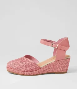 Rastan Pink Synthetic Raffia Leather Wedges
