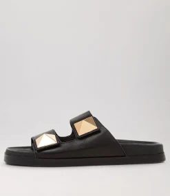 Redding Black Leather Slides