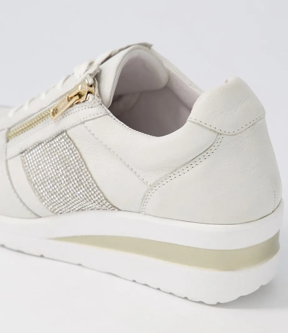 Reehale White Silver Leather Jewels Sneakers