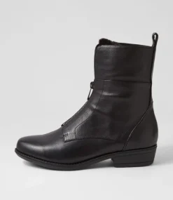 Regas Black Leather Fur Ankle Boots