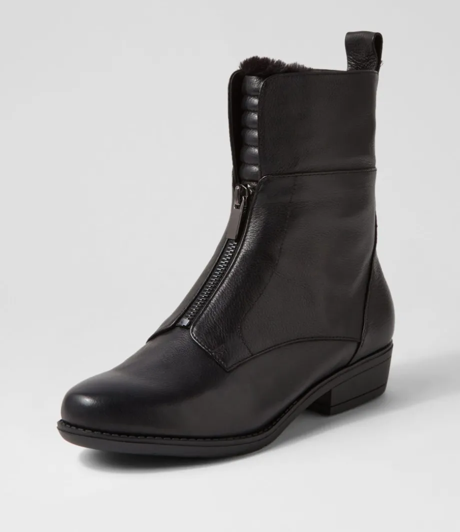 Regas Black Leather Fur Ankle Boots