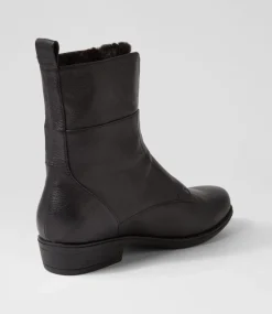 Regas Black Leather Fur Ankle Boots
