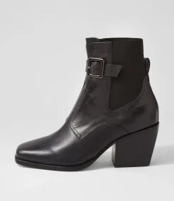 Relsea Black Leather Elastic Chelsea Boots
