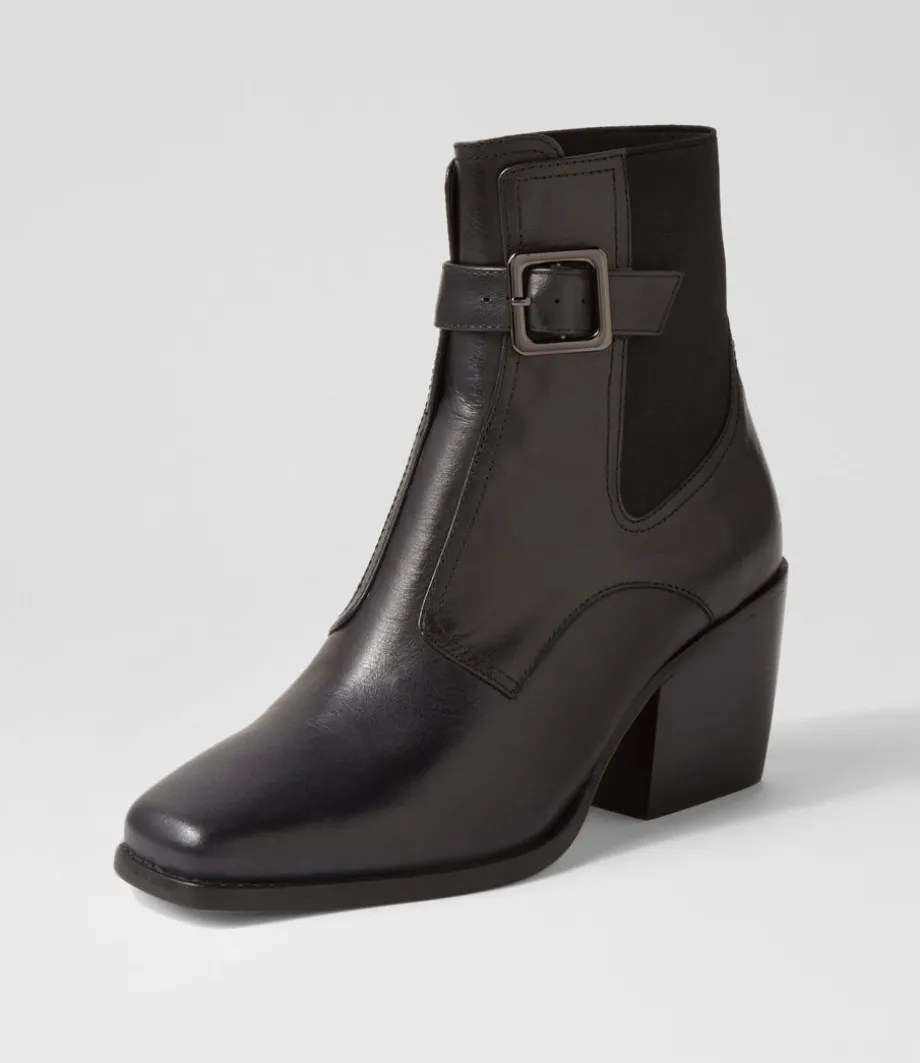 Relsea Black Leather Elastic Chelsea Boots