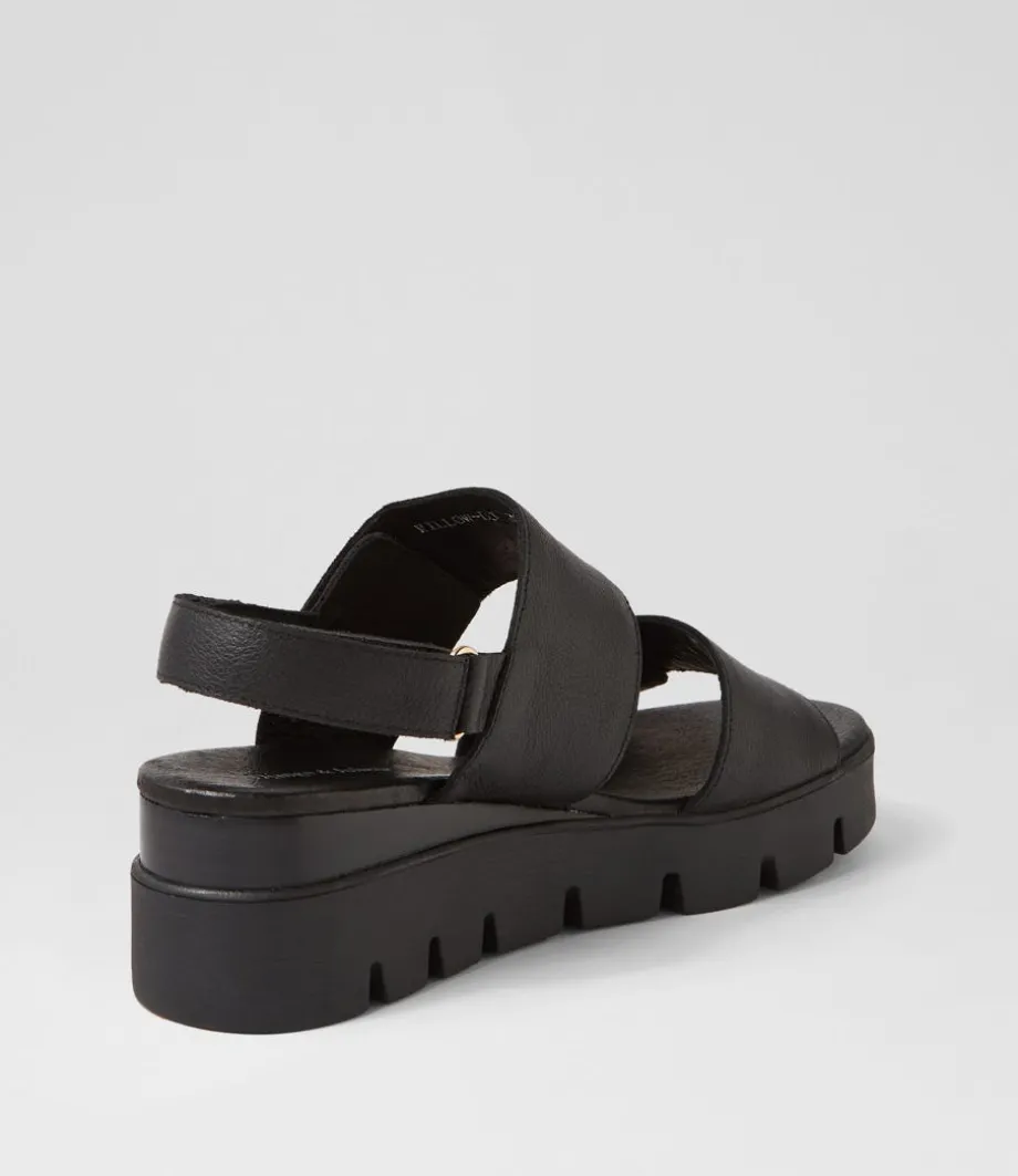 Rillow Black Leather Sandals