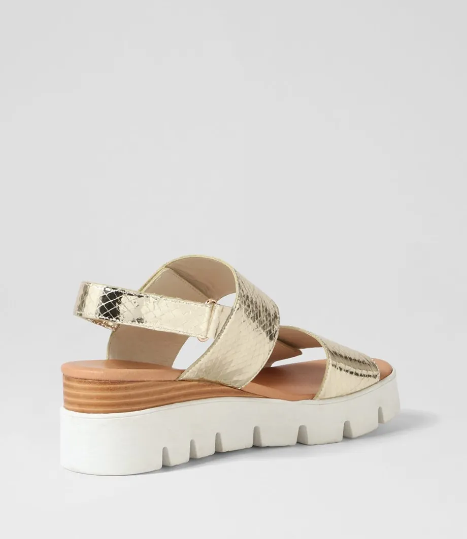 Rillow Gold White Mirror Leather Sandals