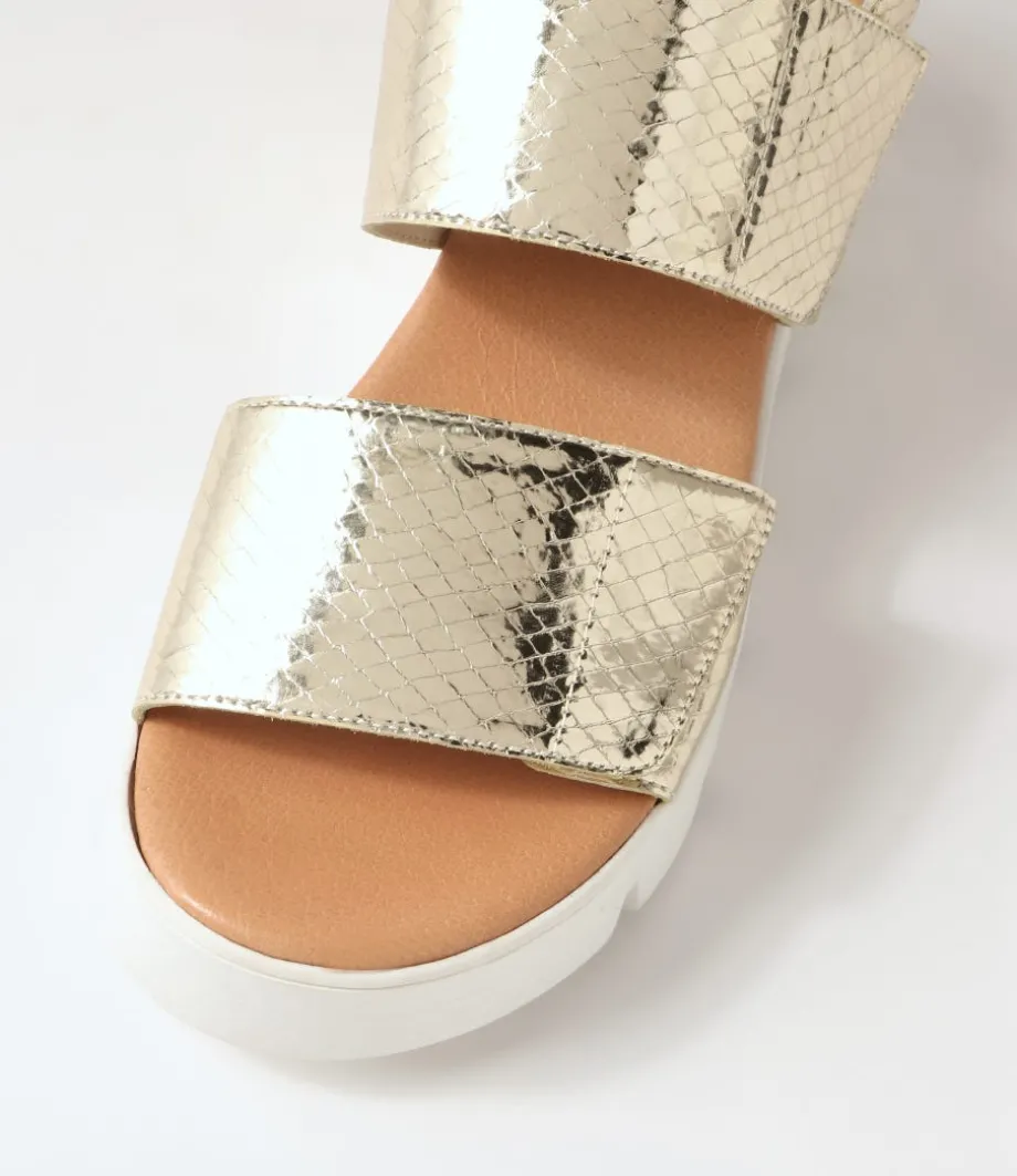 Rillow Gold White Mirror Leather Sandals