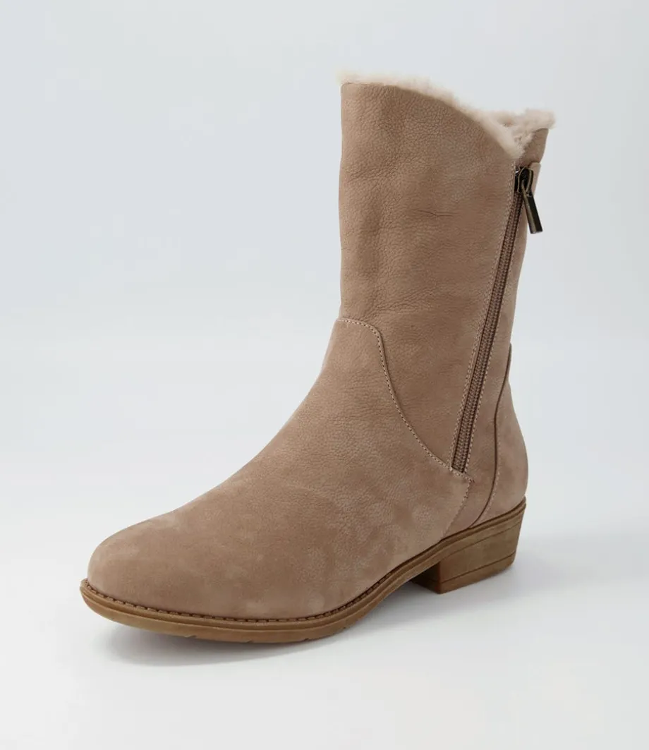 Rudo Taupe Natural Fur Tumble Nubuck Calf Boots