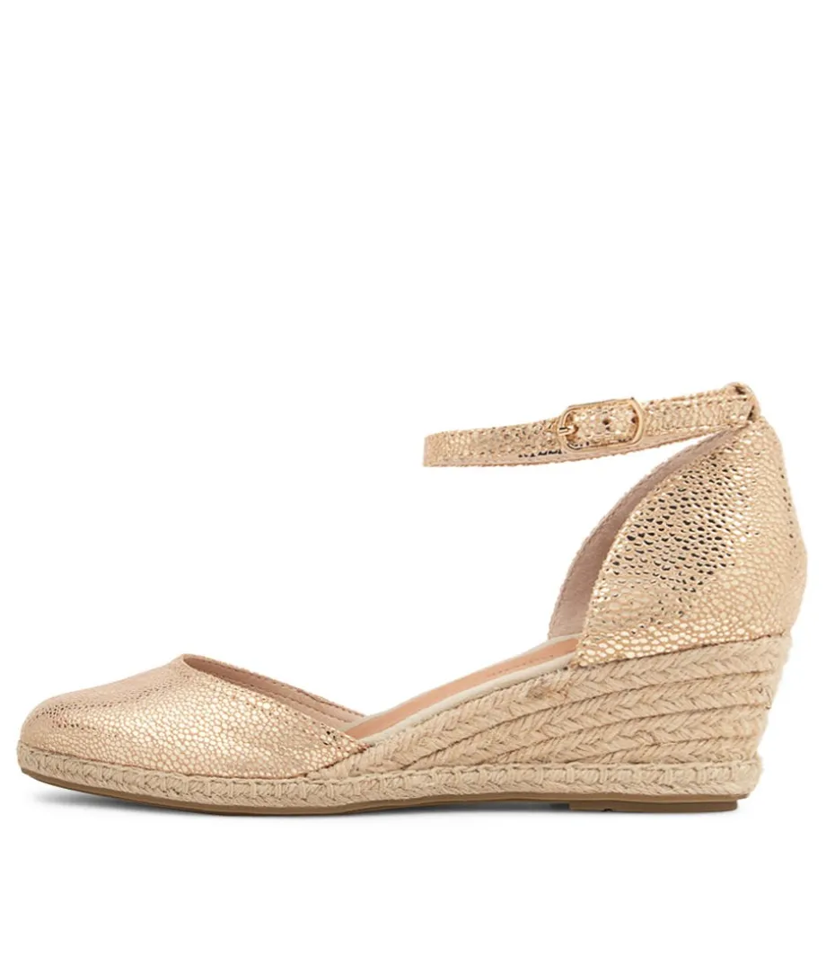 Rylen Gold Natural Rope Speckle Leather Wedges