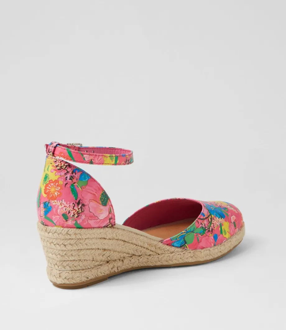 Rylen Hot Pink Flowermania Leather Wedges