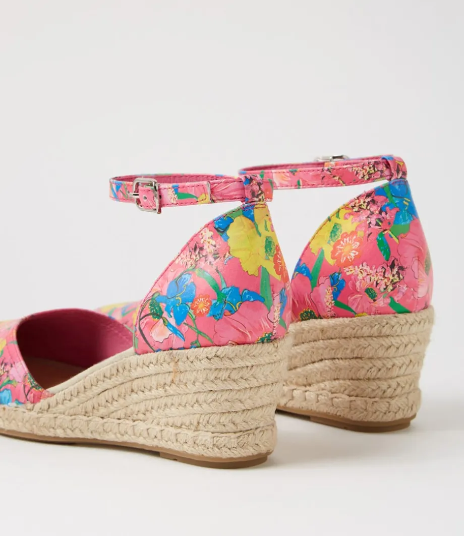 Rylen Hot Pink Flowermania Leather Wedges