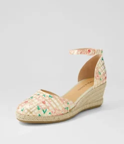 Rylen Rose Gold Pink Line Cut Leather Wedges