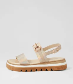 Sabri Gold Petrol Shrunken Leather Sandals