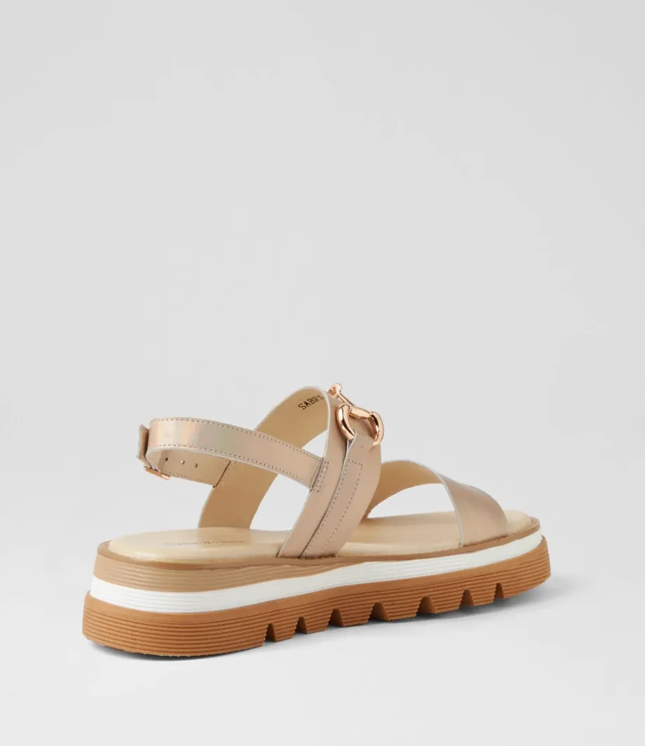 Sabri Gold Petrol Shrunken Leather Sandals