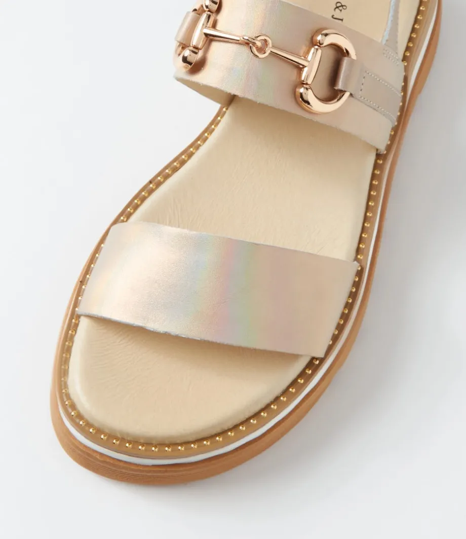 Sabri Gold Petrol Shrunken Leather Sandals