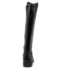 Sallies Xf Black Stretch Leather Knee High Boots