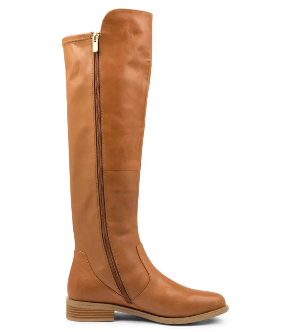 Sallies Xf Tan Stretch Leather Knee High Boots