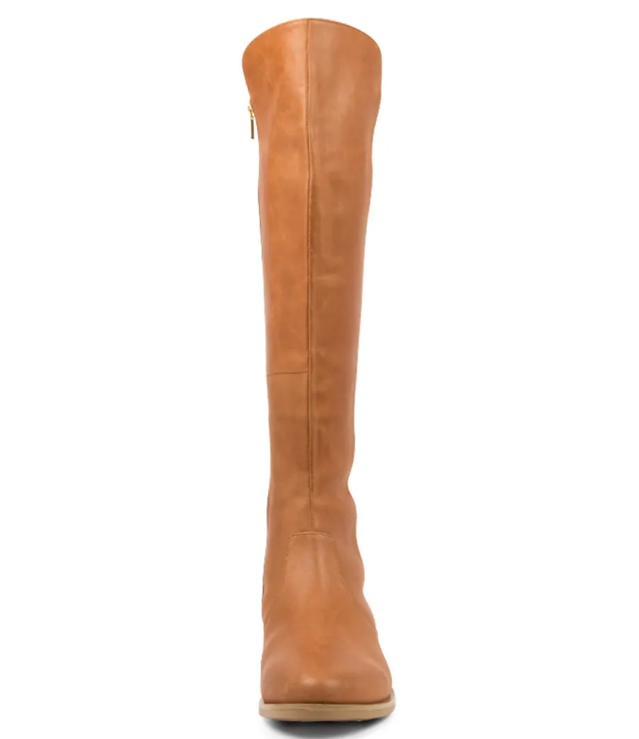 Sallies Xf Tan Stretch Leather Knee High Boots