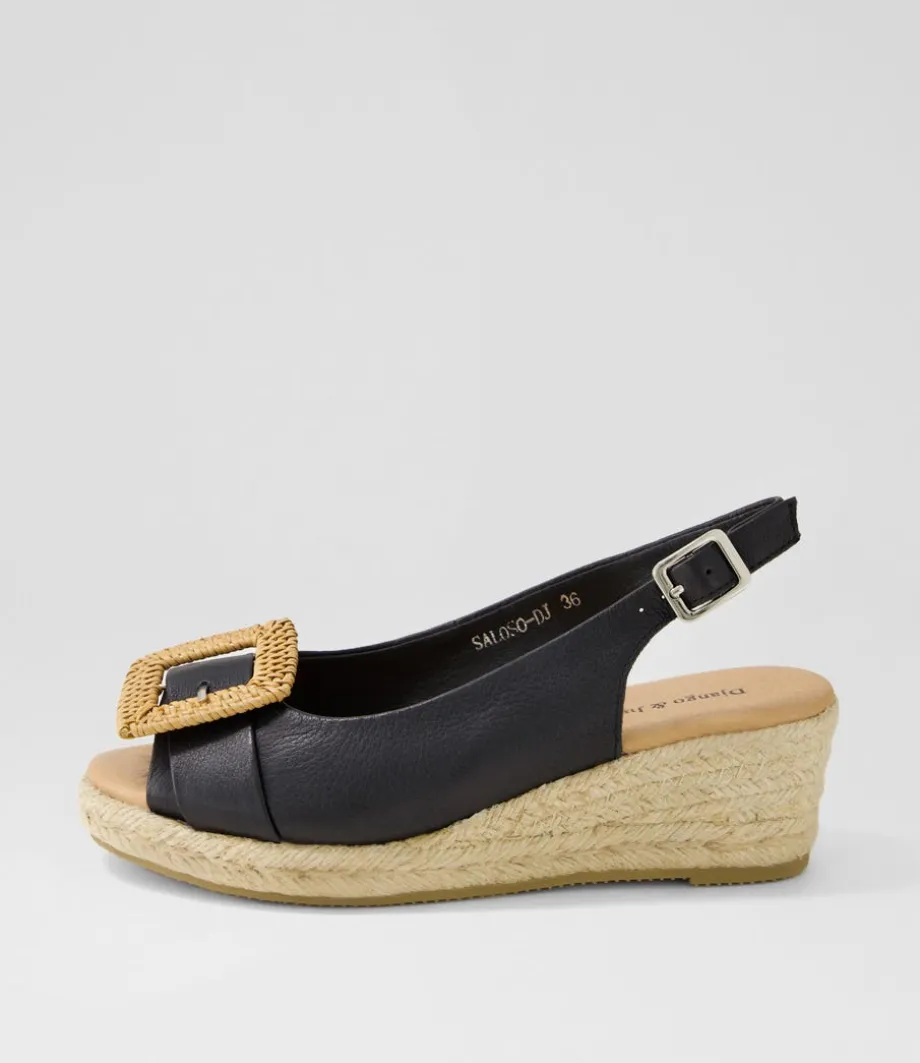 Saloso Black Natural Leather Buckle Sandals
