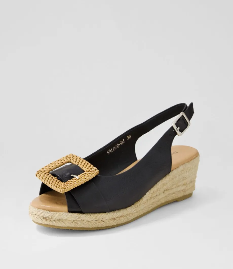 Saloso Black Natural Leather Buckle Sandals
