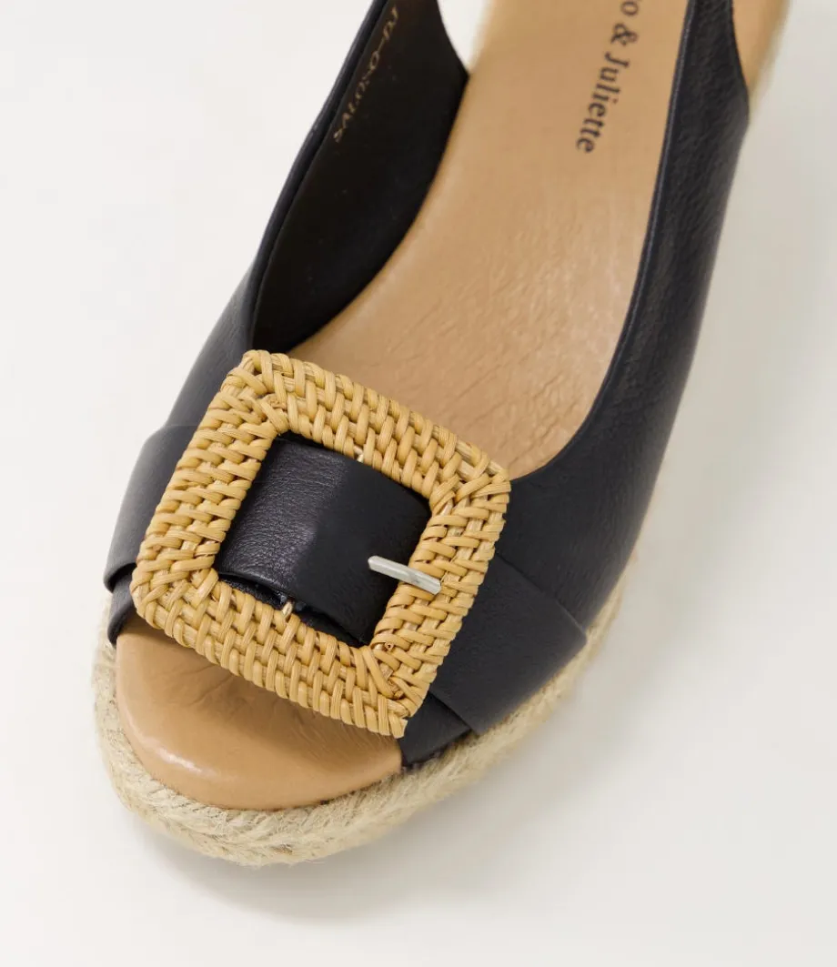 Saloso Black Natural Leather Buckle Sandals