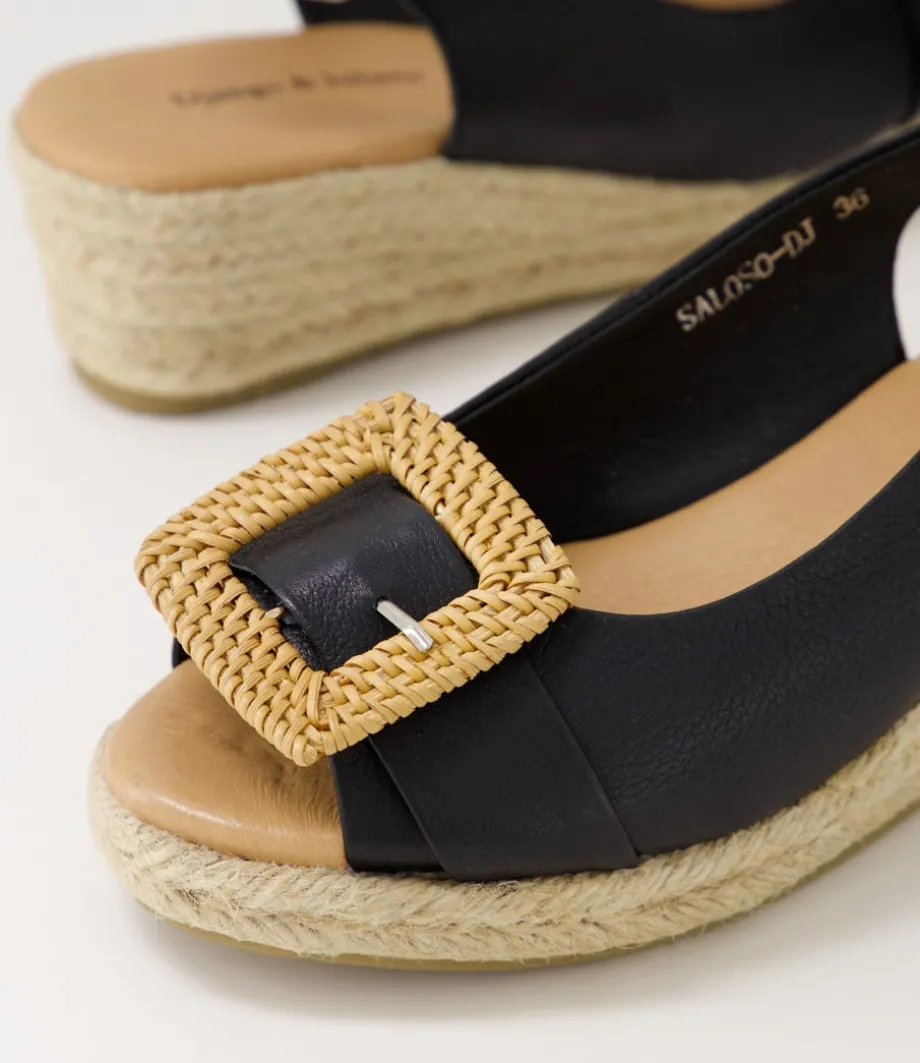Saloso Black Natural Leather Buckle Sandals
