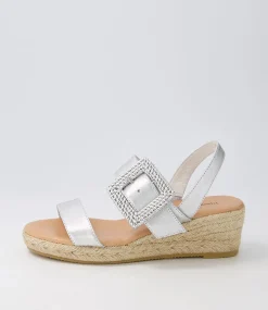 Samiya Silver Leather Buckle Espadrilles