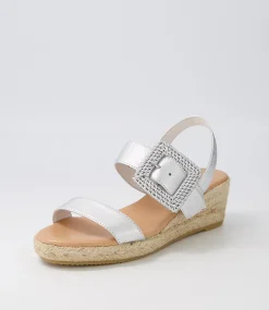 Samiya Silver Leather Buckle Espadrilles