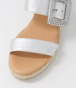 Samiya Silver Leather Buckle Espadrilles