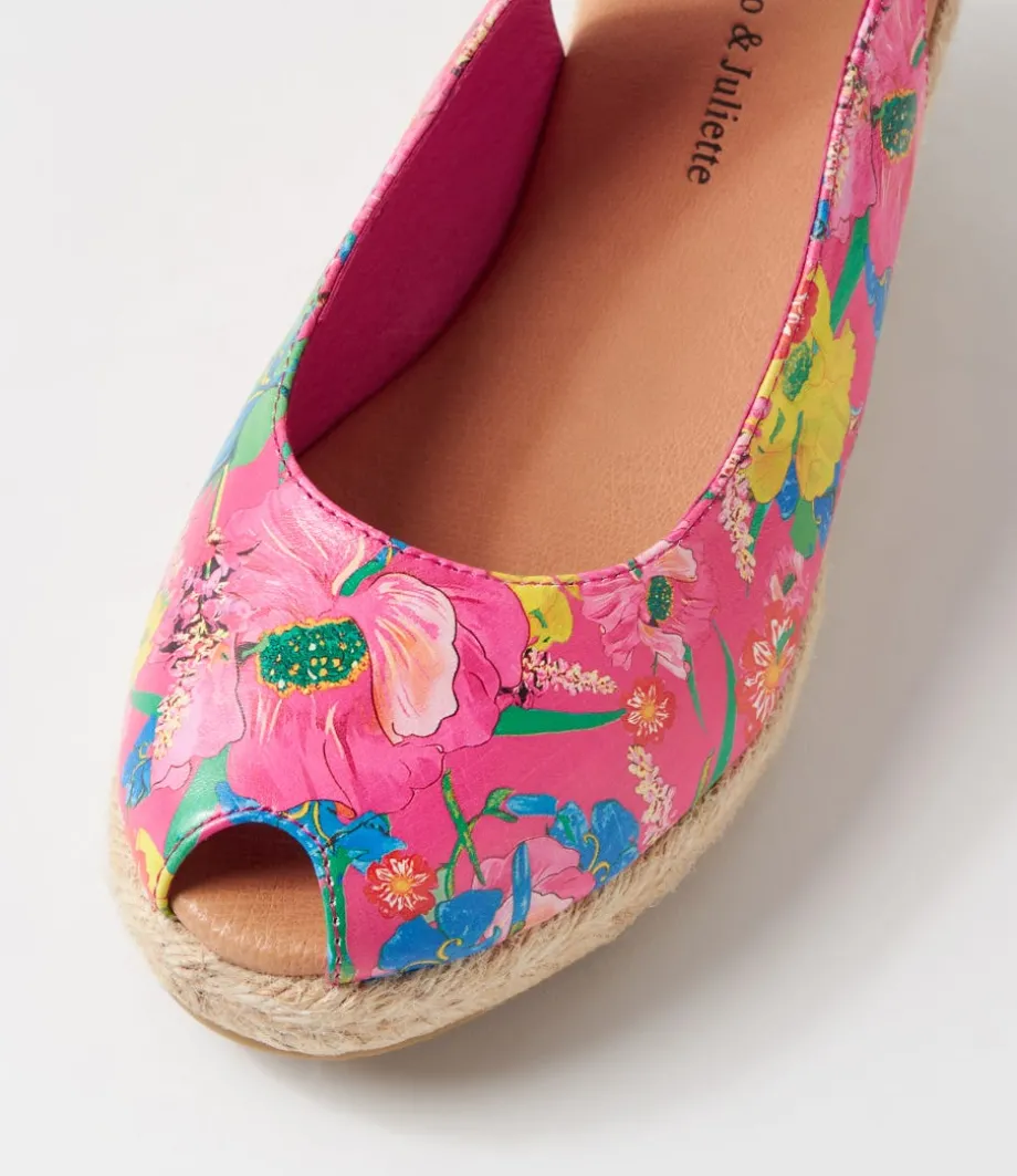 Saniarly Hot Pink Flowermania Leather Sandals