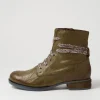 Sanja 18 Olive Leather Lace Up Boots