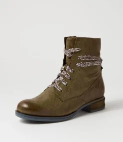 Sanja 18 Olive Leather Lace Up Boots