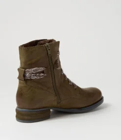 Sanja 18 Olive Leather Lace Up Boots
