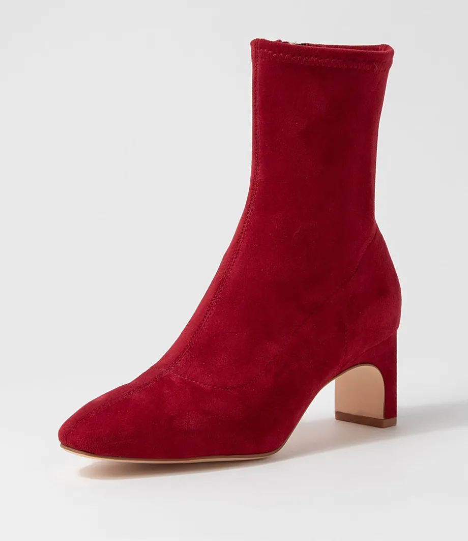 Sarski Deep Red Stretch Microsuede Ankle Boots