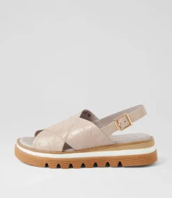 Sasi Almond Croc Leather Sandals