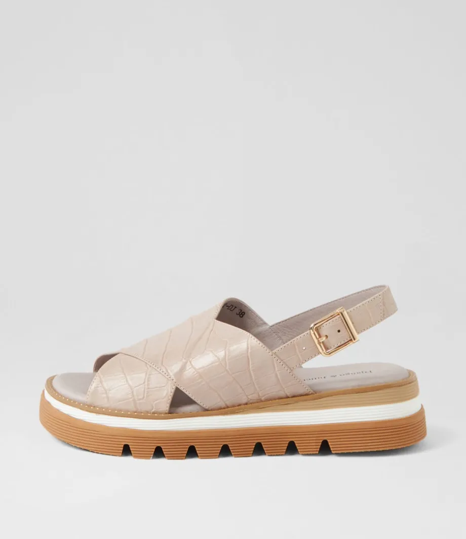 Sasi Almond Croc Leather Sandals