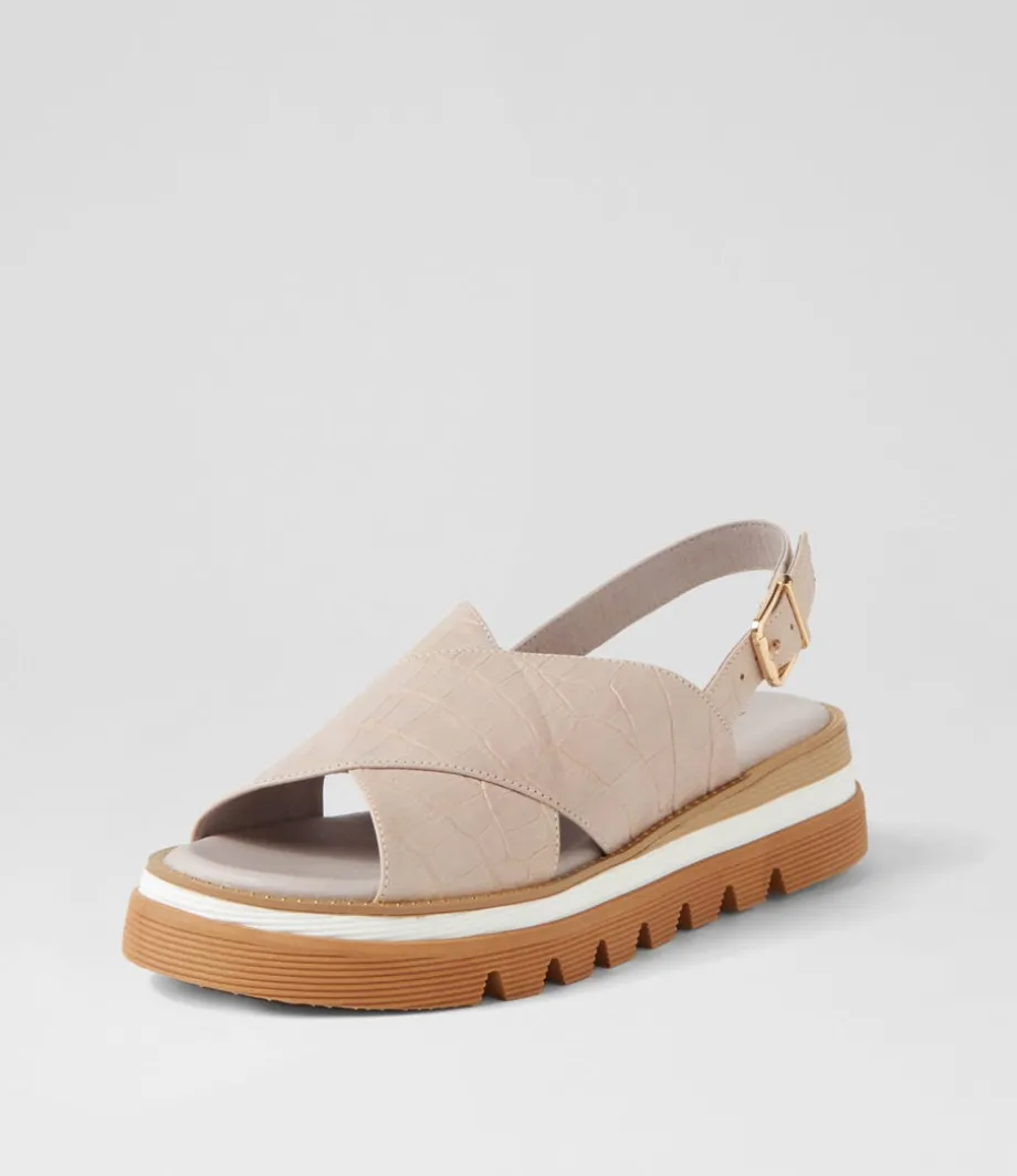 Sasi Almond Croc Leather Sandals
