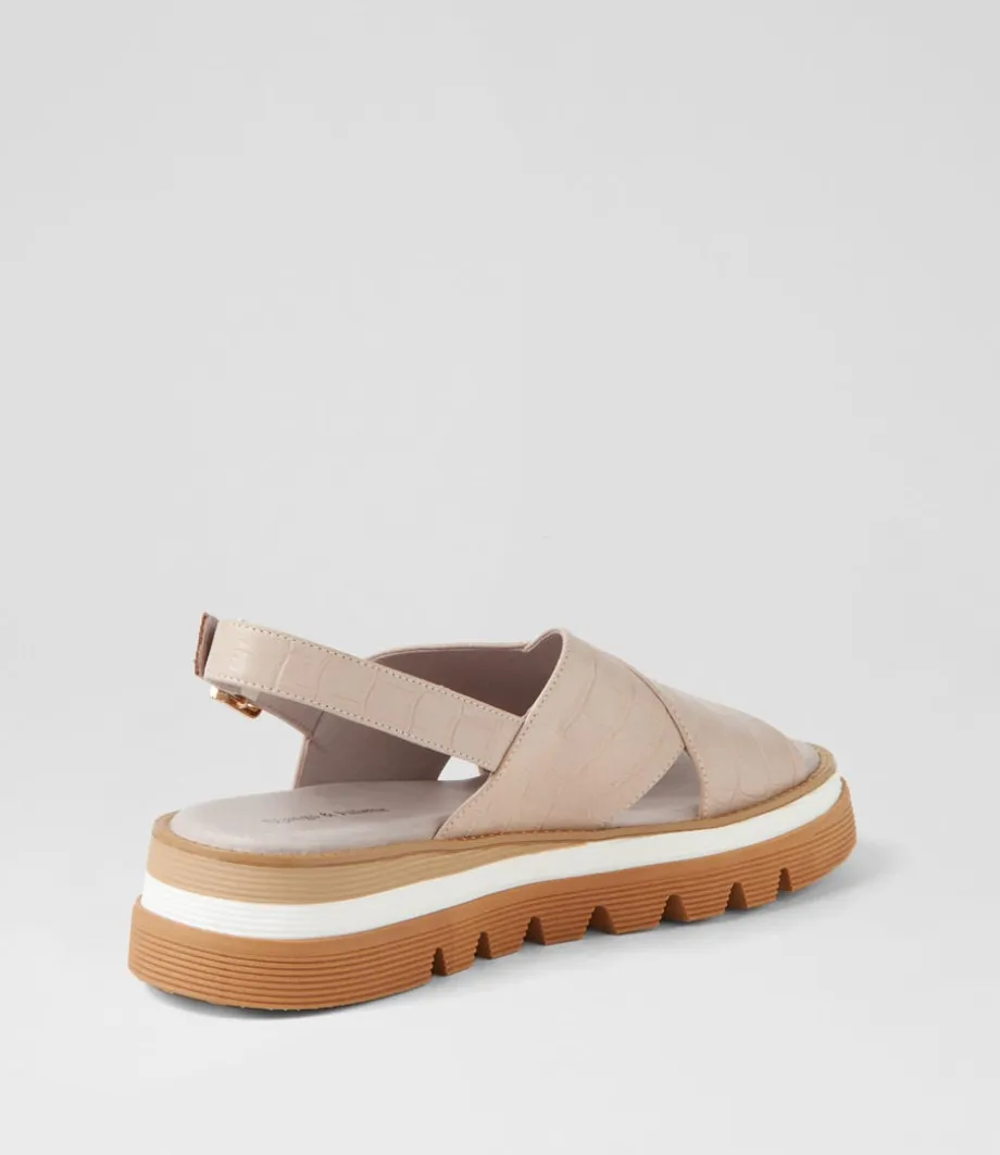 Sasi Almond Croc Leather Sandals