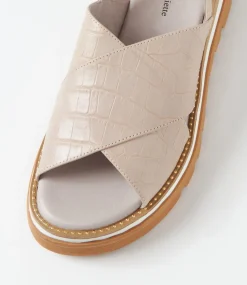 Sasi Almond Croc Leather Sandals