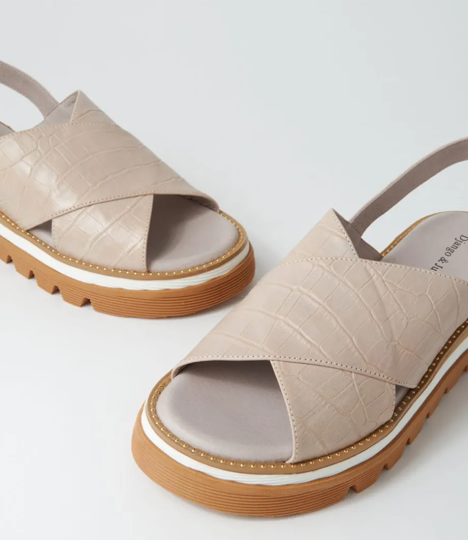 Sasi Almond Croc Leather Sandals