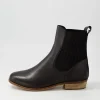 Satima Black Leather Elastic Ankle Boots